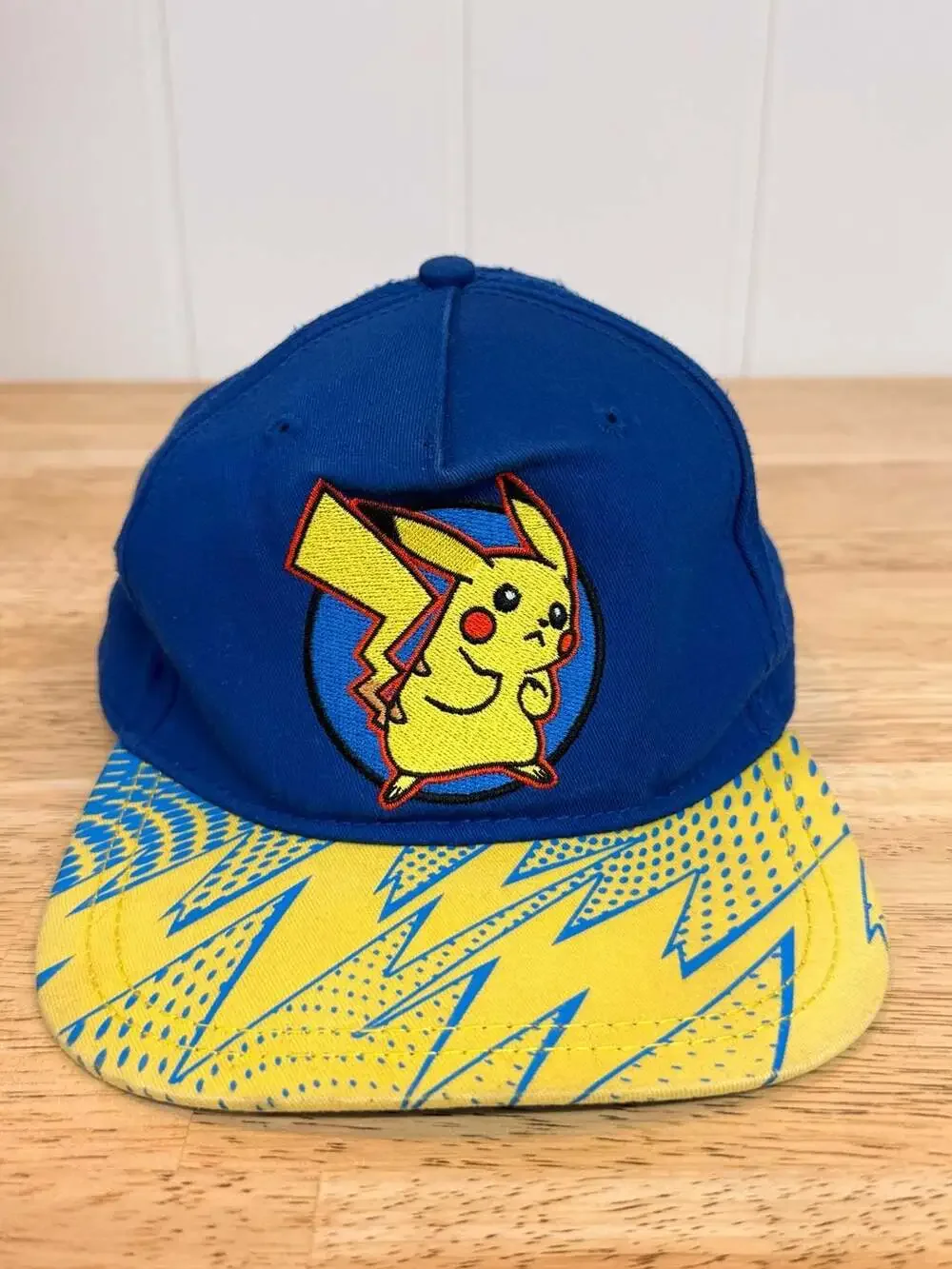 2016 Pokemon Pikachu Youth Snapback Hat Blue with Lightning Bolt Brim